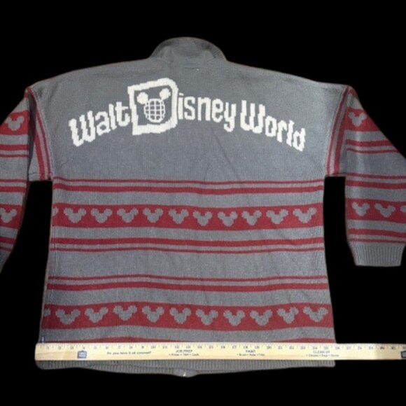 Rare Disney Parks Walt Disney World Knit Spirit Jersey Zip Sweater XXL Gray Red - Picture 6 of 9